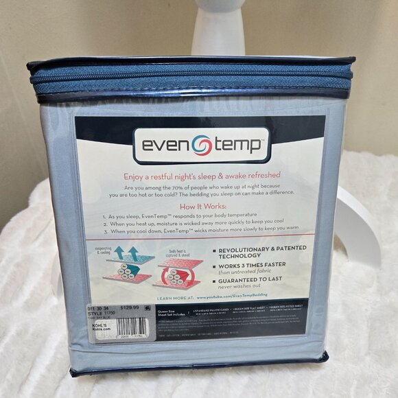 Queen Bed Sheet Set Even Temp 300 Thread Count Sky Blue (NWT) Still in Package - Picture 4 of 7